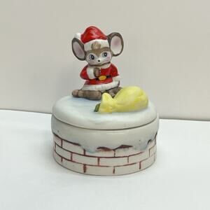 vintage homco mouse trinket rooftop dish 8901‎ santa snowy chimney grandmacore